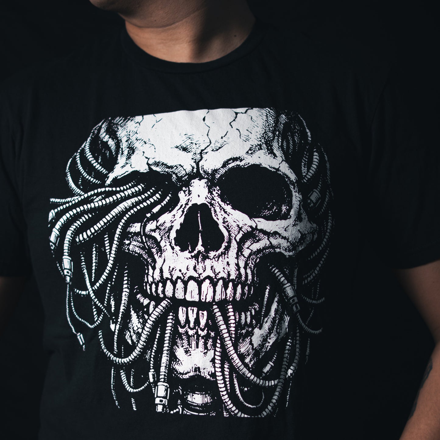 Necrotech Graphic T-Shirt Cyberpunk Skull Shirt Dark Sci-Fi Art Unisex Shirt