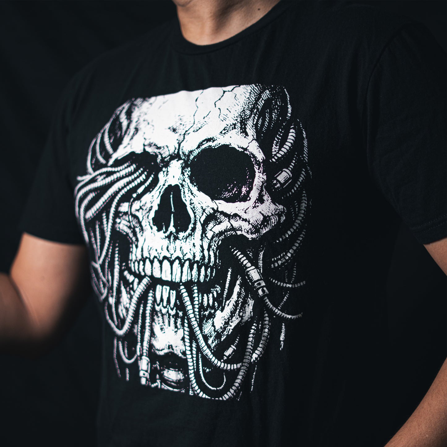 Necrotech Graphic T-Shirt Cyberpunk Skull Shirt Dark Sci-Fi Art Unisex Shirt