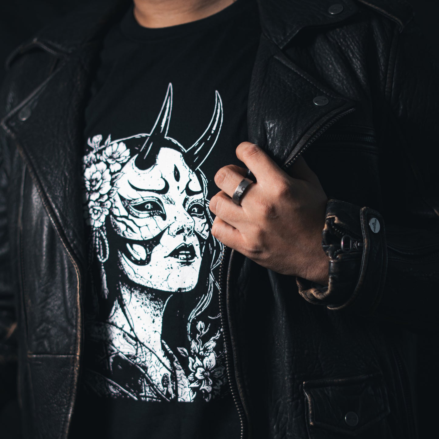 Eternal Bloom Graphic T-Shirt | Japanese Hannya Mask Dark Floral Art Tee