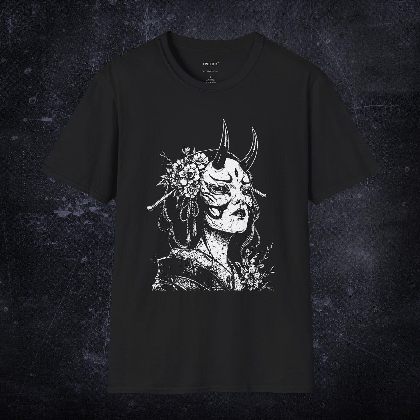Eternal Bloom Graphic T-Shirt | Japanese Hannya Mask Dark Floral Art Tee