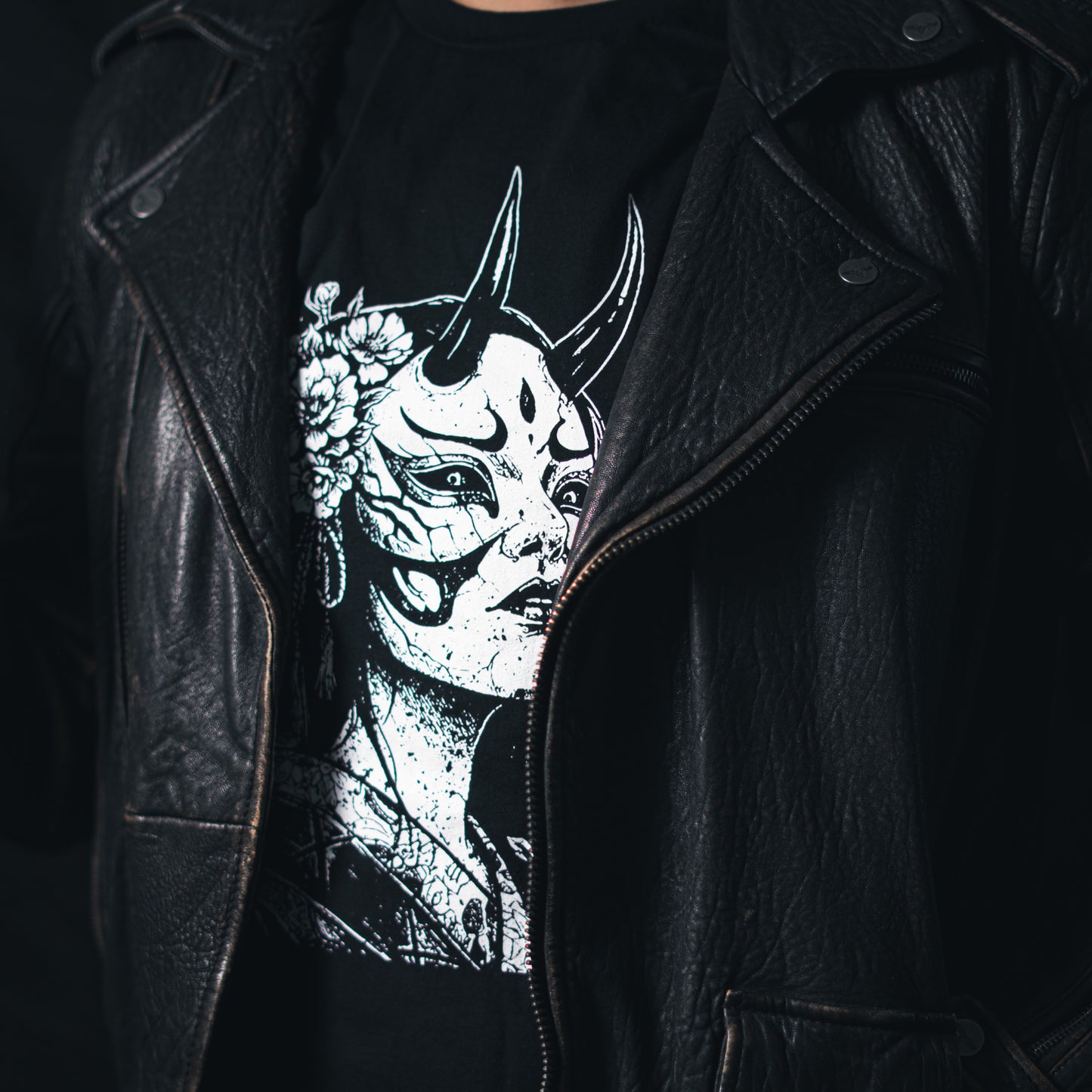 Eternal Bloom Graphic T-Shirt | Japanese Hannya Mask Dark Floral Art Tee