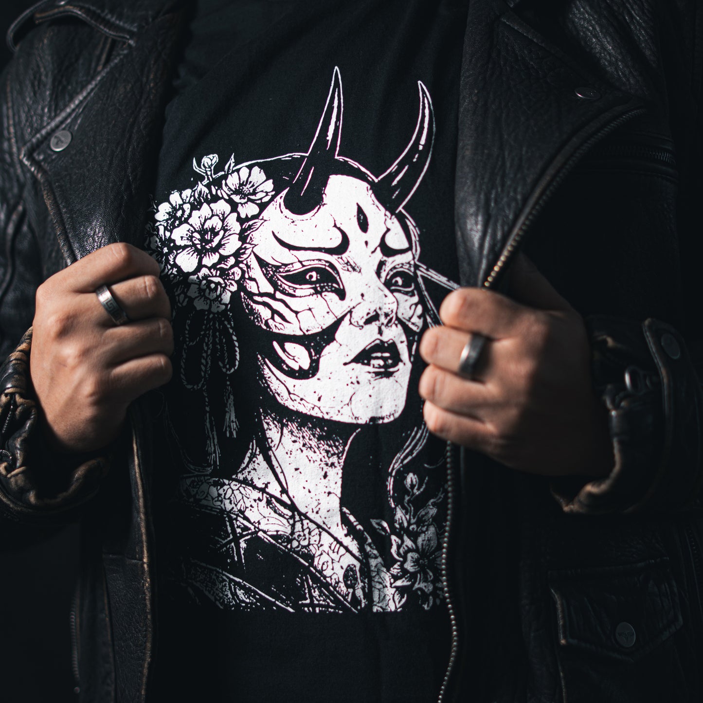 Eternal Bloom Graphic T-Shirt | Japanese Hannya Mask Dark Floral Art Tee